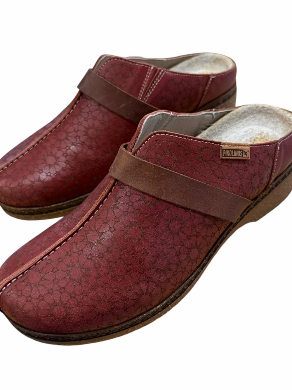 Pikolinos Granada Floral Embossed Leather Clogs Arcilla Red Sz 38 / 7.5-8 - Picture 7 of 12